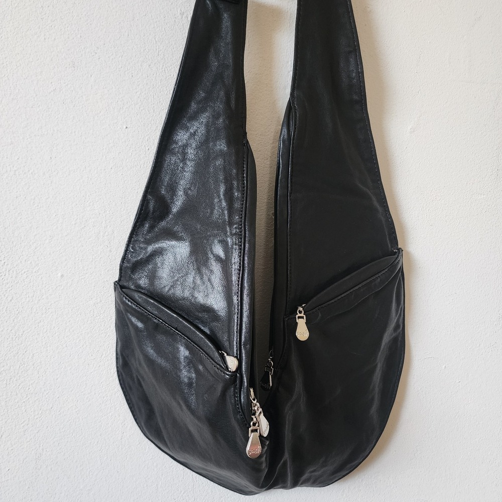 Sash Crossbody Purse Black Vegan Leather Sling Crescent Bag Mens Womens